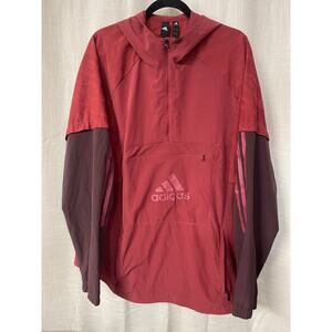 Adidas Men's Athletic Quarter Zip Hoodie Burgundy Size XL Camo Gym Quick Dry Gym